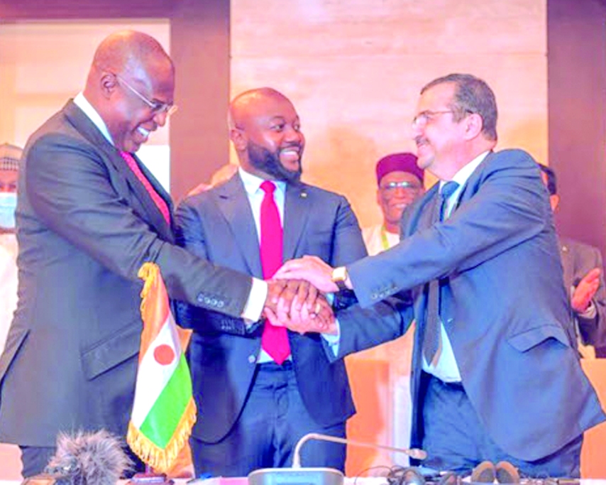 Algerian Minister of Energy and Mines, Mohamed Arkab, Nigerian Minister of State for Petroleum Resources, Timipre Sylva and Nigerien Minister of Energy and Renewable Energies, Mahamane Sani Mahamadou.