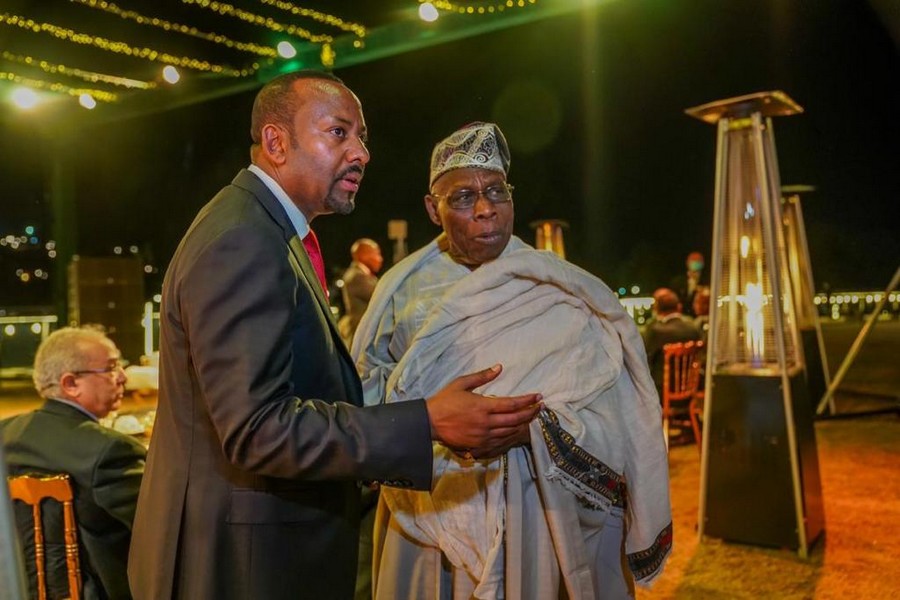 The Prime Minister of Ethiopia, Abiy Ahmed, with the former President of Nigeria, Olusegun Obasanjo, High Representative of the African Union for the Horn of Africa.