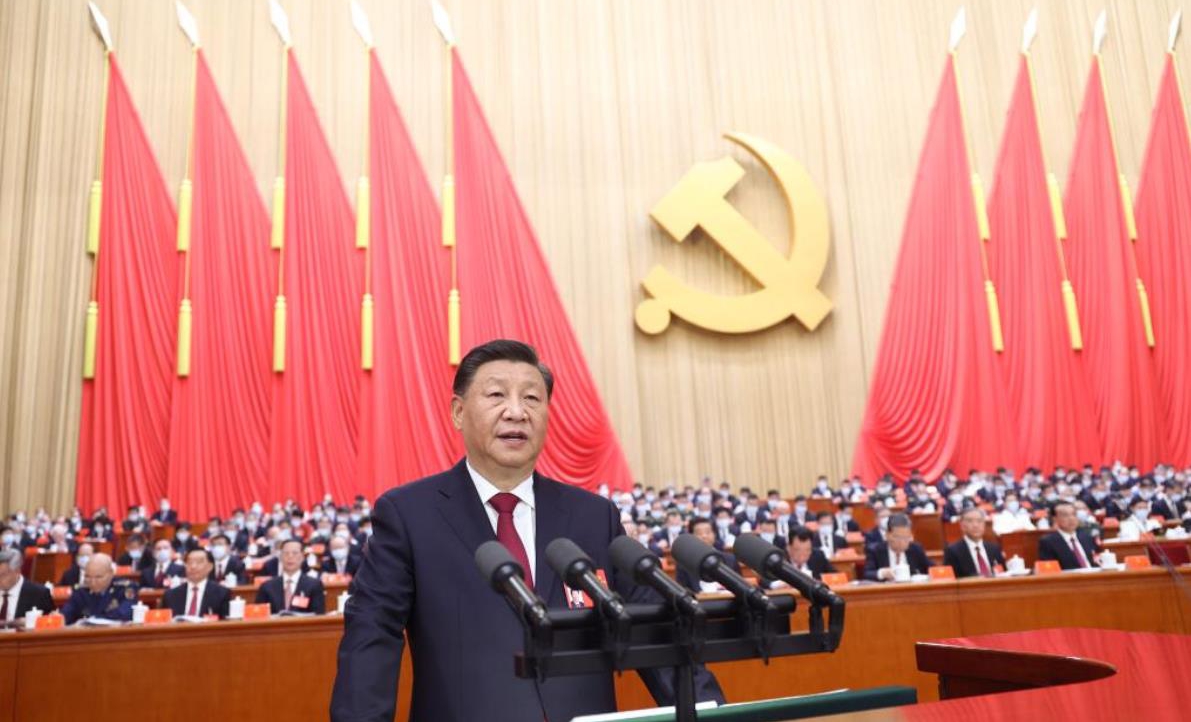 Le Président Xi Jinping intervenant au 20è Congrès au Parti communiste chinois à Pékin.   